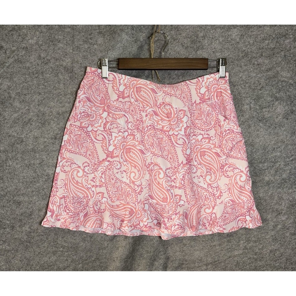 Moteepi Athletic Skort Womens Sz L Pink Paisley Ruffle Pockets Stretch
